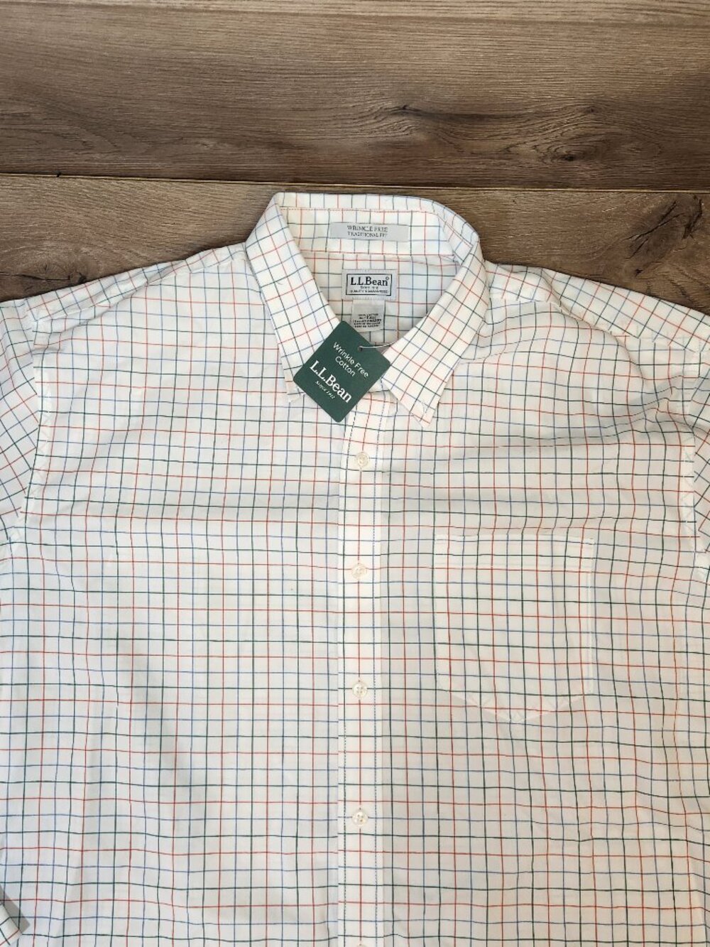 NEW LL Bean XL Tall Wrinkle Resistant Men’s White Check Button Down Shirt